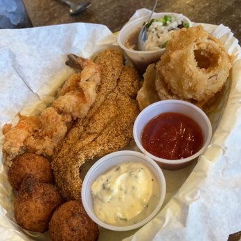 Happy's Fish House - Fish & shrimp lunch with red beans & rice and onion rings - Cajun/Creole Near Me - Tyler, Texas
