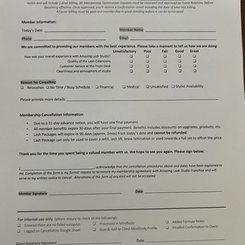 Amazing Lash Studio - Membership Termination Request Form (note 'for internal use only' especially its first check box!) - Eyelash Service Near Me - Scottsdale, Arizona Amazing Lash Studio - Membership Termination Request Form (note 'for internal use only' especially its first check box!) - Eyelash Service Near Me - Scottsdale, Arizona