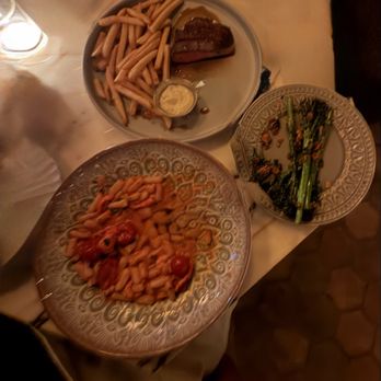 The Bungalow Kitchen - We got so excited, we started to eat before I got a good shot! Steak frites, lobster cavatelli, broccolini - Lounges Near Me - Long Beach, California The Bungalow Kitchen - We got so excited, we started to eat before I got a good shot! Steak frites, lobster cavatelli, broccolini - Lounges Near Me - Long Beach, California