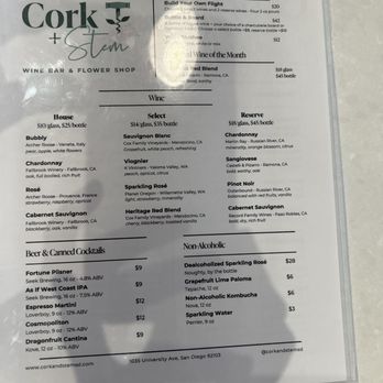 Cork & Stem - Drink menu - Florists Near Me - San Diego, California Cork & Stem - Drink menu - Florists Near Me - San Diego, California