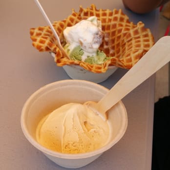 Long Beach Creamery - Burnt caramel in the front, butter cake and matcha in a cone cup in the back. - Ice Cream & Frozen Yogurt Near Me - Long Beach, California Long Beach Creamery - Burnt caramel in the front, butter cake and matcha in a cone cup in the back. - Ice Cream & Frozen Yogurt Near Me - Long Beach, California