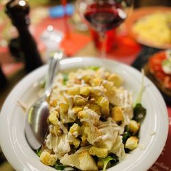 All'Amarone Wine Tasting - The Caesar salad had huge chunks of Parmesan and bits of chicken and an overload of coutons.