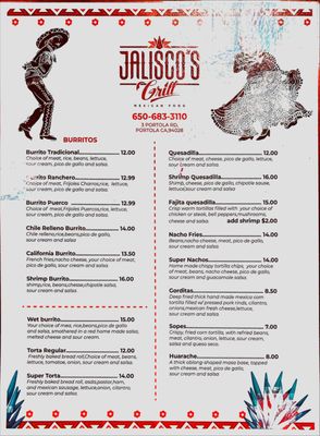 Menu photo 1 Jalisco’s Grill Portola Valley, CA Menu photo 1 Jalisco’s Grill Portola Valley, CA