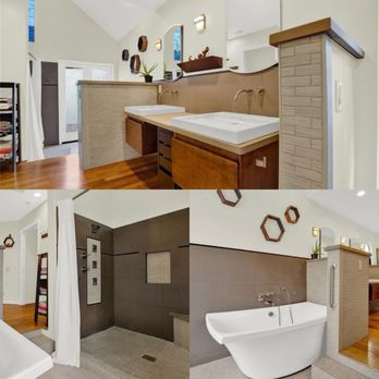 Bud Remodeling - Before: old vanity with limited storage, pony walls, bathtub, shower - General Contractors Near Me - Lake Forest, California