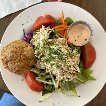 The Tin Muffin Cafe - Chicken Salad platter with pumpkin muffin and red pepper vinaigrette - Sandwiches Near Me - Boca Raton, Florida The Tin Muffin Cafe - Chicken Salad platter with pumpkin muffin and red pepper vinaigrette - Sandwiches Near Me - Boca Raton, Florida
