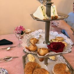 Tyme For Tea & Co - Cucumber strawberry sandwiches, Brie honey pastries, egg salad, (sourdough, mayonnaise, cheese, Parmesan), chicken salad