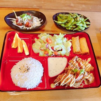 Sojo Ramen - Chicken Karaage Bento and Takoyaki and Spicy Garlic Edmame - Ramen Near Me - Las Vegas, Nevada Sojo Ramen - Chicken Karaage Bento and Takoyaki and Spicy Garlic Edmame - Ramen Near Me - Las Vegas, Nevada