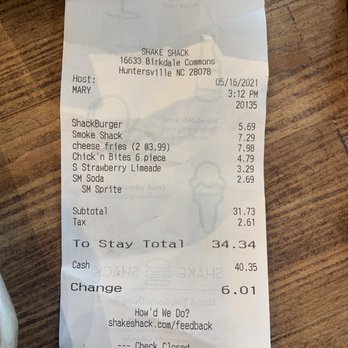 Shake Shack Huntersville - Expensive.... no combos ... you must buy everything separate ..... wasn't impressed - Burgers Near Me - Huntersville, North Carolina Shake Shack Huntersville - Expensive.... no combos ... you must buy everything separate ..... wasn't impressed - Burgers Near Me - Huntersville, North Carolina