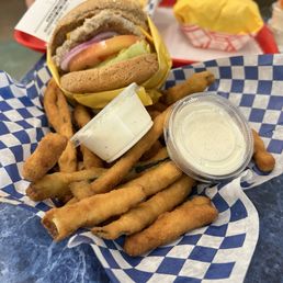 Turkey Burger Combo (On Wheat Bun) with zucchini fries Turkey Burger Combo (On Wheat Bun) with zucchini fries