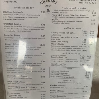 Carmel Cafe - Menu 5/2/22 - Coffee & Tea Near Me - Brea, California
