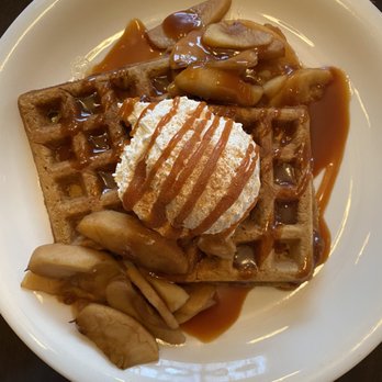 Lucky's Cafe - Waffles (Gingerbread with caramel and cooked apples) - Coffee & Tea Near Me - Cleveland, Ohio