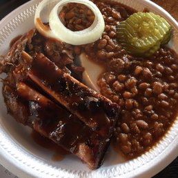 Two Meat Plate (Brisket/Ribs), Double Order BBQ Beans, Pickles/Onions. Outstanding. Two Meat Plate (Brisket/Ribs), Double Order BBQ Beans, Pickles/Onions. Outstanding.