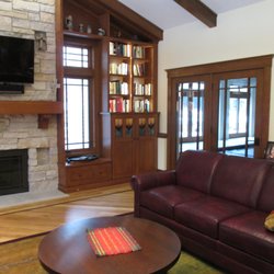 Sheri Law Art Glass - Frank Lloyd Wright Cabinet Inserts for a Bookcase installed recently in Naperville, IL