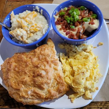 Biscuit Head - Full Breakfast with grits and potatoes and scrambled eggs. - Breakfast & Brunch Near Me - Greenville, South Carolina