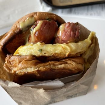 Egglet - Double sausage with brioche bread bun - Breakfast & Brunch Near Me - San Diego, California Egglet - Double sausage with brioche bread bun - Breakfast & Brunch Near Me - San Diego, California