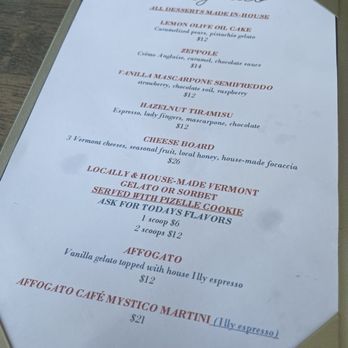 Mystico 802 - Dessert Menu - Italian Near Me - Manchester, Vermont