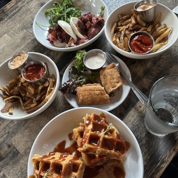 Cedar Point Bar and Kitchen - Fried Chicken and Waffles Burnt End Bao Sliders French Fries - American Near Me - Philadelphia, Pennsylvania Cedar Point Bar and Kitchen - Fried Chicken and Waffles Burnt End Bao Sliders French Fries - American Near Me - Philadelphia, Pennsylvania