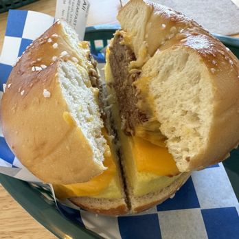 The Bagel Shop - This is the beyond turkey (vegetarian) bagel sandwich with egg and cheese Delicious - Bagels Near Me - Little Rock, Arkansas The Bagel Shop - This is the beyond turkey (vegetarian) bagel sandwich with egg and cheese Delicious - Bagels Near Me - Little Rock, Arkansas