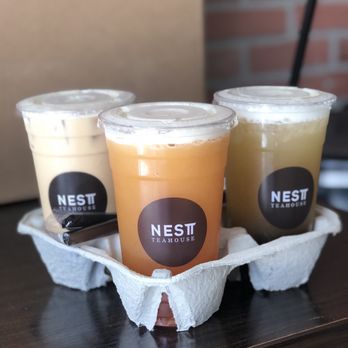 Nest Tea House - (Left to right) Ice cream milk tea, grapefruit green tea, lychee green tea - Bubble Tea Near Me - Arcadia, California