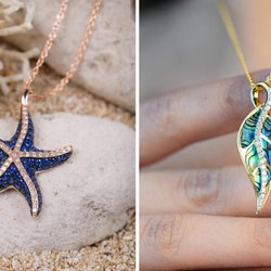Na Hoku - Side by side view of an Effy Starfish pendant and a Na Hoku Maile Leaf pendant.