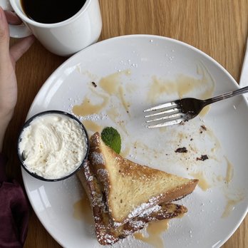 Poached Kitchen - French toast and coffee. Camera did not eat first, it looked too good!! - Breakfast & Brunch Near Me - Irvine, California Poached Kitchen - French toast and coffee. Camera did not eat first, it looked too good!! - Breakfast & Brunch Near Me - Irvine, California