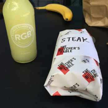 The Butcher's Table - Skirt steak sandwich to go, paired with Rachel's Ginger Beer. - Steakhouses Near Me - Seattle, Washington