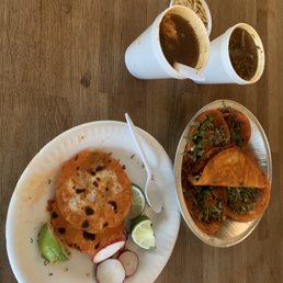 Dinner.  Tacos.  Quesadilla (like quesataco) and consomé
