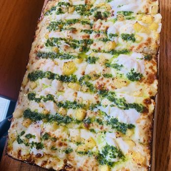 Emmy Squared Pizza - Navy Yard - Build Make it Your Own Detroit Style: Ricotta, Burrata, Pineapples, with Pesto sauce - Pizza Near Me - Washington, DC, District of Columbia