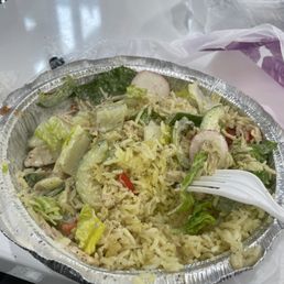 Chicken Over Rice with Salad