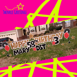 Twinkle Greetings - Charlotte - Reserve an oversized yard greeting for birthday, anniversaries, graduations, sports achievements, and many more!