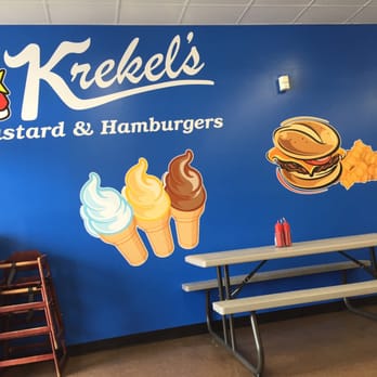 Krekel’s North - a blue wall with a sign for krekel's custard and hamburgers - Burgers Near Me - Decatur, Illinois Krekel’s North - a blue wall with a sign for krekel's custard and hamburgers - Burgers Near Me - Decatur, Illinois