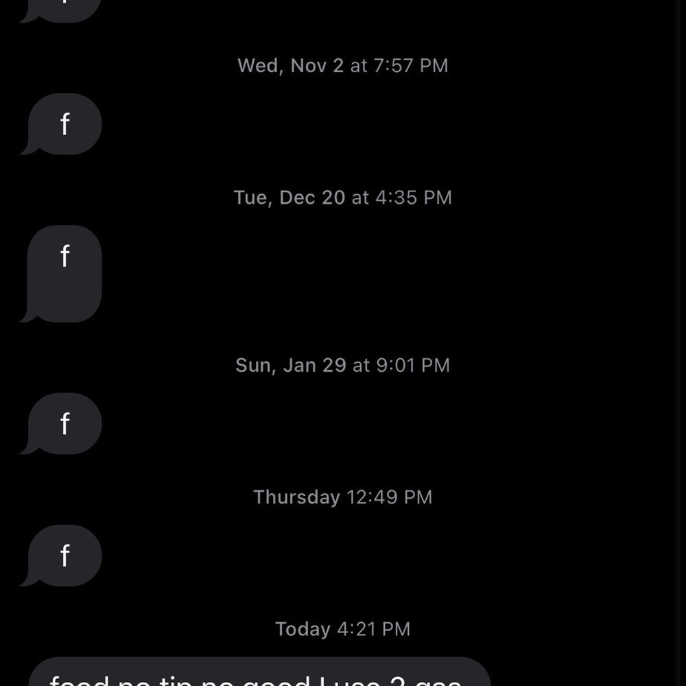 The text I got from the delivery driver after food was delivered The text I got from the delivery driver after food was delivered