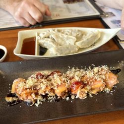 Nagoya Asian Bistro - Steamed pork gyoza, crazy dragon roll