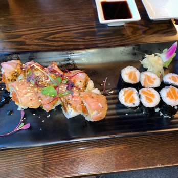 Lazy Fish - the shark tank (left) salmon roll (right) - Sushi Bars Near Me - Frederick, Maryland Lazy Fish - the shark tank (left) salmon roll (right) - Sushi Bars Near Me - Frederick, Maryland