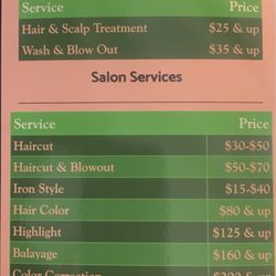 Ambiance Salon - Service Menu