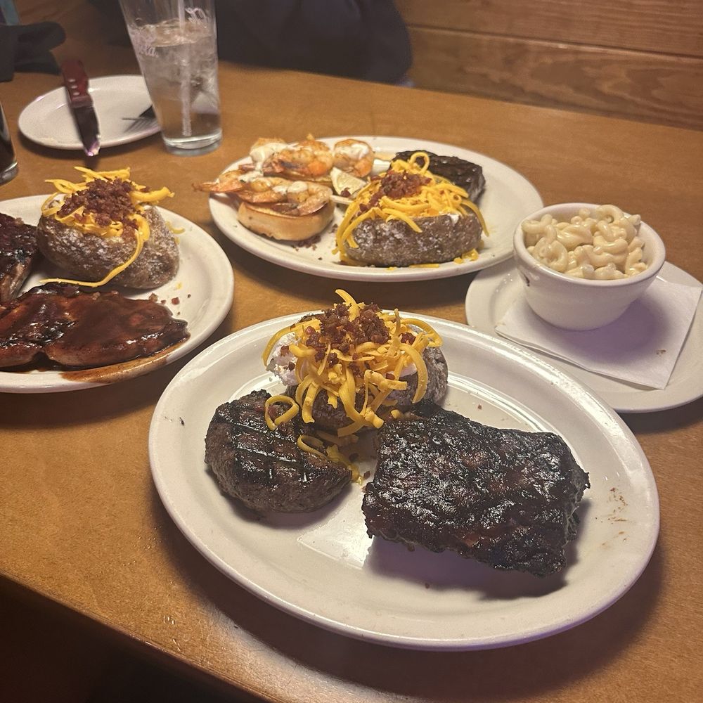 Filet 6oz steak w ribs, loaded baked potato, and mac and cheese Filet 6oz steak w ribs, loaded baked potato, and mac and cheese
