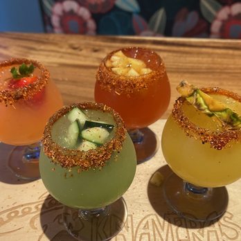 Kalaveras - Flight of Margarita ( strawberry , Mango , cucumber , pineapple ) - New Mexican Cuisine Near Me - Long Beach, California