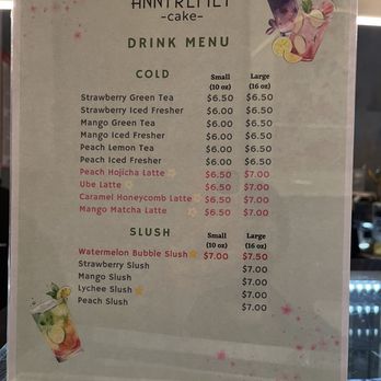 Anntremet Cake - Drink menu 1 cold drinks and slushes - Bakeries Near Me - Long Island City, New York Anntremet Cake - Drink menu 1 cold drinks and slushes - Bakeries Near Me - Long Island City, New York