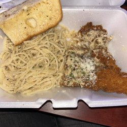 Half portion of white chicken Parmesan. (Half eaten bc it was too good to photograph first)