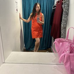 2nd Hand Rose of Needham - Trying on Cynthia Rowley appliqué dress