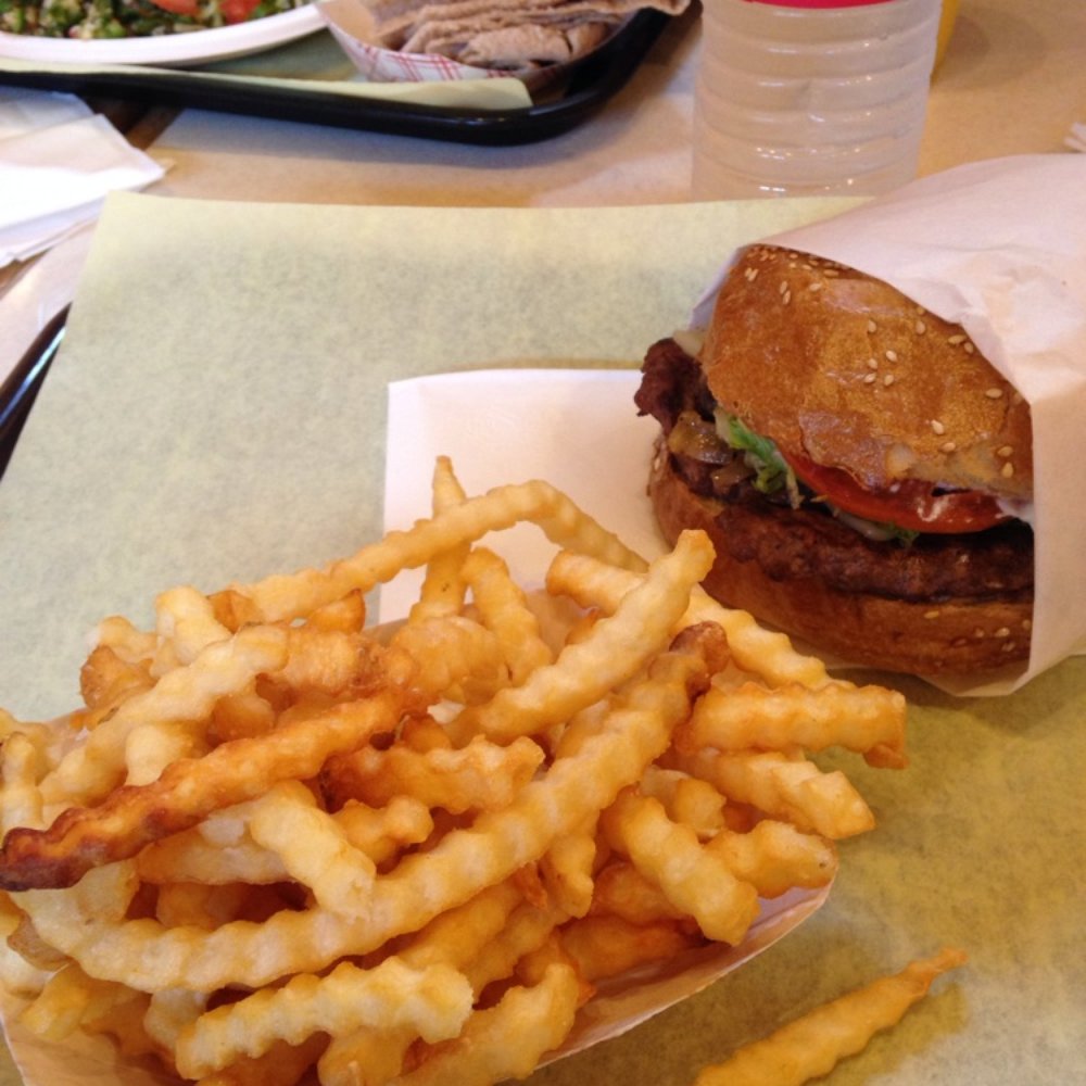 Bongo Burger - Mushroom Burger Combo: Mushroom Burger, French Fries, and a soft drink. Got a bottled water in lieu of the choice of soft drink. - Burgers Near Me - Berkeley, California