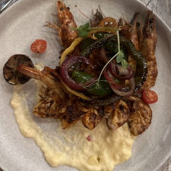 Boquinete - Adobo shrimp and polenta - Seafood Near Me - Puerto Morelos, ROO Boquinete - Adobo shrimp and polenta - Seafood Near Me - Puerto Morelos, ROO