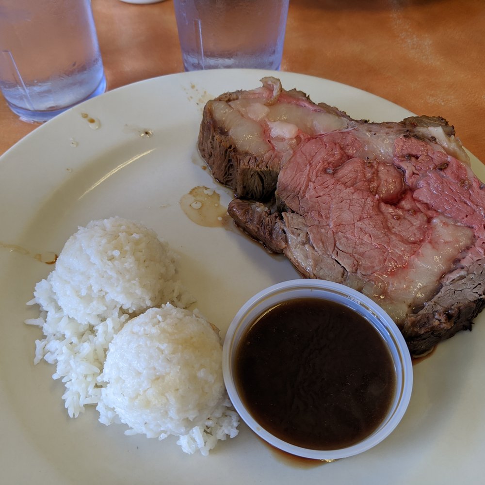 Ray's Café - Prime rib, medium rare with rice - American Near Me - Honolulu, Hawaii Ray's Café - Prime rib, medium rare with rice - American Near Me - Honolulu, Hawaii