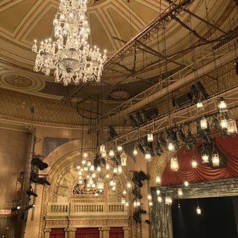 Barrymore Theatre - "Our Town" - play written by Thornton Wilder, directed by Kenny Leon. Ceiling hanging lights and chandelier - Performing Arts Near Me - New York, New York