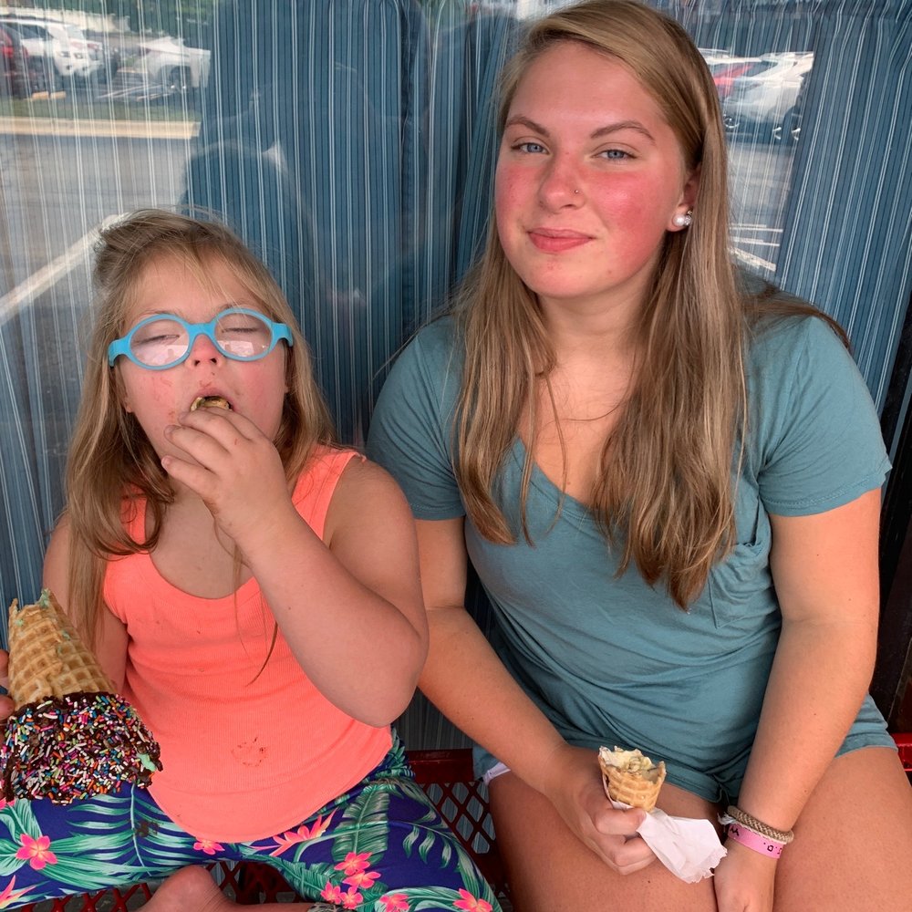 Happy girls eating their favorite ice cream. Happy girls eating their favorite ice cream.