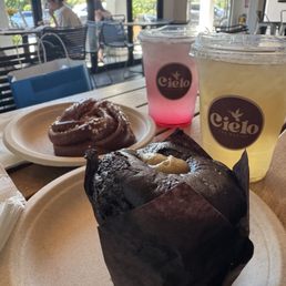Kanelbullar (back) and Halva Muffin (front). Drinks area Dragonfruit Lemonade (back) and Lemon Ginger Tea (front) Kanelbullar (back) and Halva Muffin (front). Drinks area Dragonfruit Lemonade (back) and Lemon Ginger Tea (front)