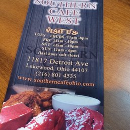 Southern Cafe West Menu Southern Cafe West Menu