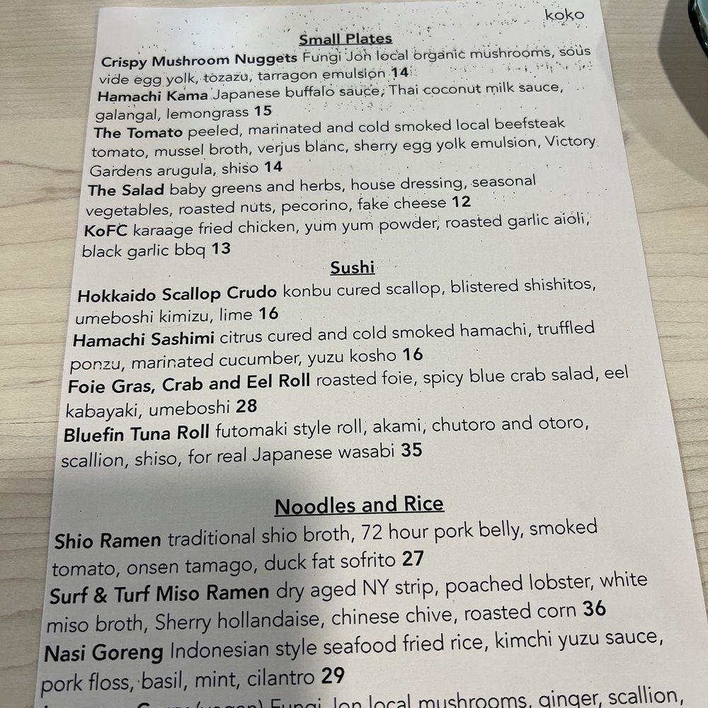 koko japanese pub - Menu front page - Japanese Near Me - Cocoa Beach, Florida