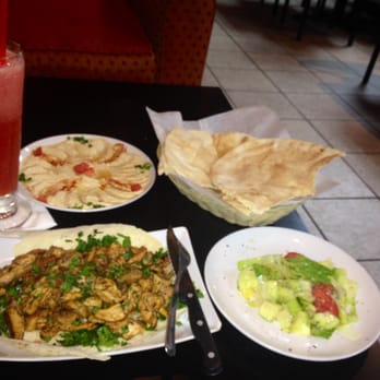 Al-basha - Chicken Schwarma, hummus, salad, pita bread!  Fresh, yummy and healthy!  The Watermelon Smoothie is freshly made and delish! - Hookah Bars Near Me - Charlotte, North Carolina