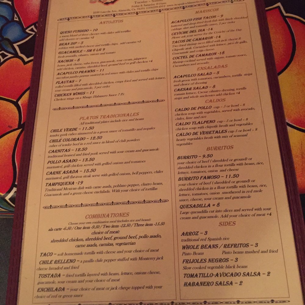 Acapulco - Menu - Mexican Near Me - Alameda, California